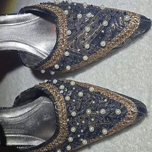 Ann Michelle Black and Gold Beaded Heels